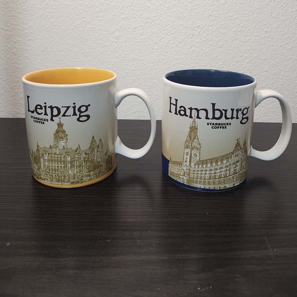 Starbucks You Are Here Germany Mugs Set Leipzig Hamburg 2015 Yellow Blue 14oz